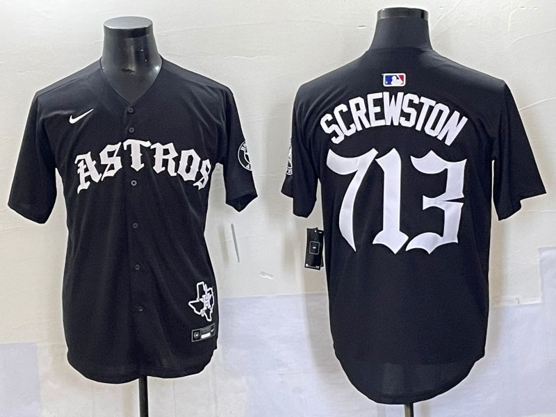 Men 2025 Houston Astros 713 Screwston Black Seven generations Joint Name Nike MLB Jersey style 1